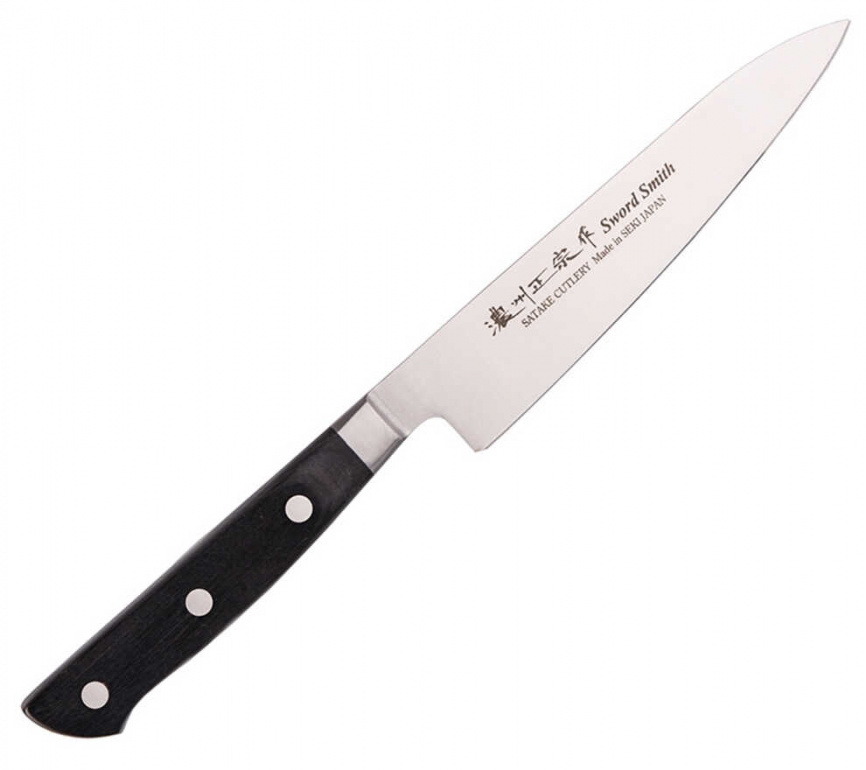 Нож кухонный универсальный Satake Stainless Bolster 803-663, 135 мм,  черный фото 1