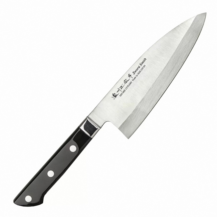 Нож кухонный универсальный Satake Stainless Bolster 803-694, 160 мм,  черный фото 1